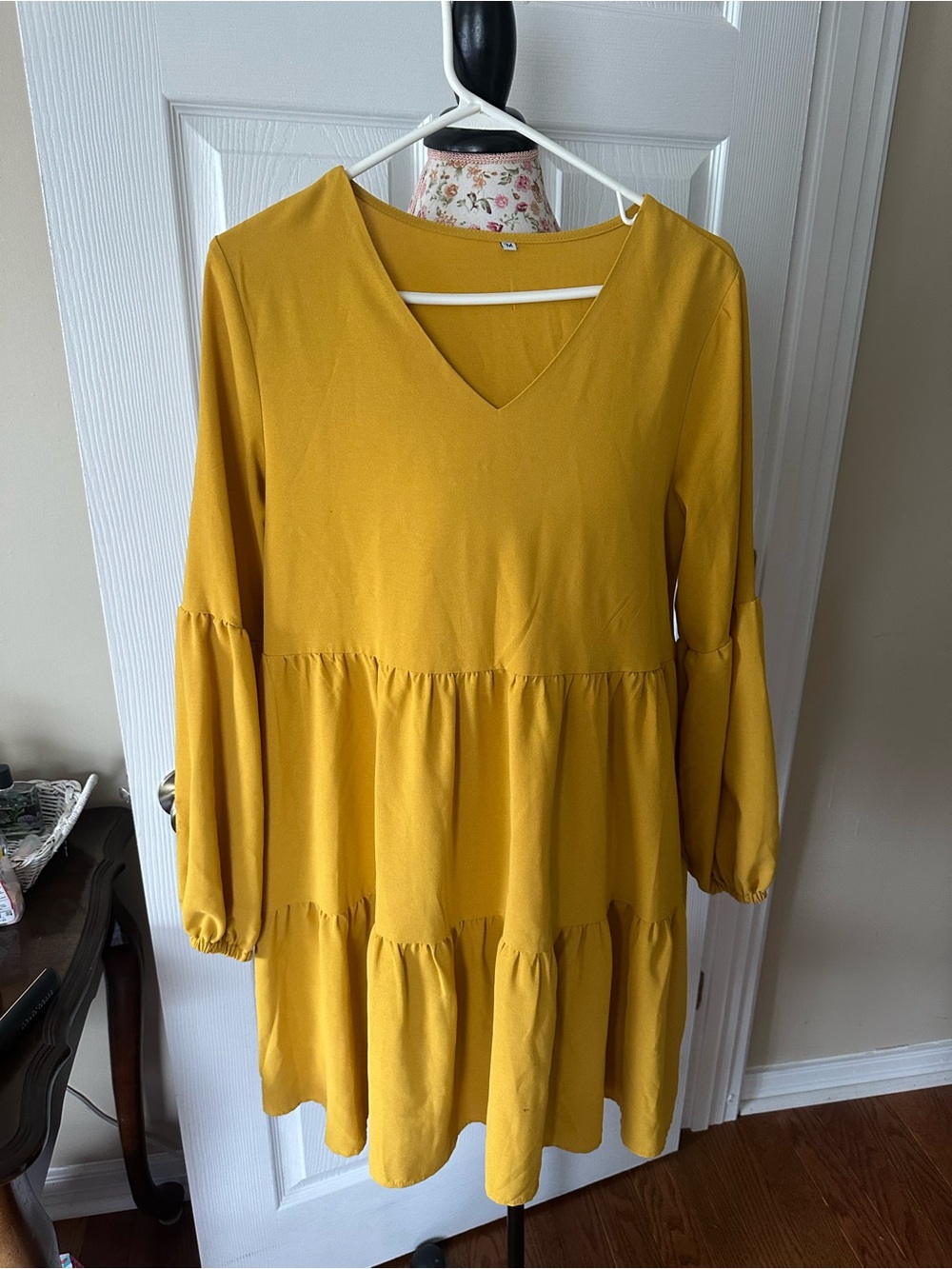 Mustard Yellow V-Neck Tiered Babydoll Dress